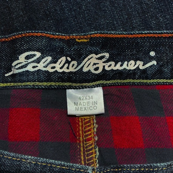 Eddie Bauer Men's 42x34 Relaxed Fit Dark‎ Wash Flannel Lined Denim Jeans - Picture 6 of 13